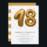 Modern Gold Foil ballon 18th Birthday Kaart<br><div class="desc">Viel in stijl met deze trendy uitnodigingen van het verjaardagsfeest. Het ontwerp is gemakkelijk te personaliseren met je eigen formulering en je familie en vrienden zullen enthousiast zijn als ze deze geweldige partijuitnodiging ontvangen.</div>