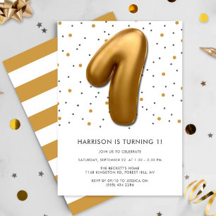Modern Gold Foil ballon, 1e verjaardag Kaart
