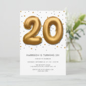 Modern Gold Foil ballon 20th Birthday Kaart (Staand voorkant)