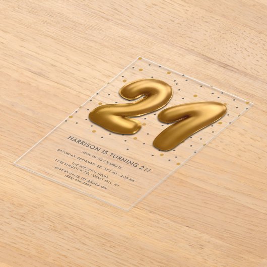 Modern Gold Foil ballon 21st Birthday Acryl Uitnodigingen (Laagn)