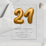 Modern Gold Foil ballon 21st Birthday Acryl Uitnodigingen<br><div class="desc">Vier in stijl met deze trendy uitnodigingen voor het 21e verjaardagsfeest. Het ontwerp is gemakkelijk te personaliseren met uw speciale evenementenformulering en uw gasten zullen blij zijn wanneer ze deze fantastische uitnodigingen ontvangen.</div>
