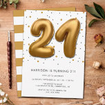 Modern Gold Foil ballon 21st Birthday Kaart<br><div class="desc">Viel in stijl met deze trendy uitnodigingen van het verjaardagsfeest. Het ontwerp is gemakkelijk te personaliseren met je eigen formulering en je familie en vrienden zullen enthousiast zijn als ze deze geweldige partijuitnodiging ontvangen.</div>