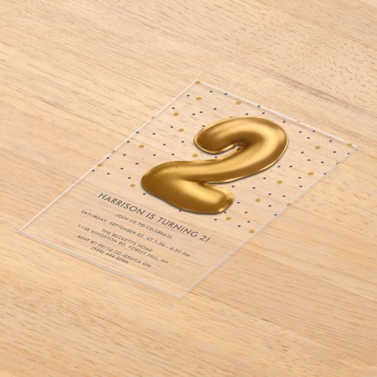 Modern Gold Foil ballon, 2e verjaardag Acryl Uitnodigingen (Laagn)