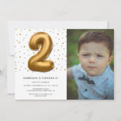 Modern Gold Foil ballon 2e verjaardag Foto Kaart (Voorkant)