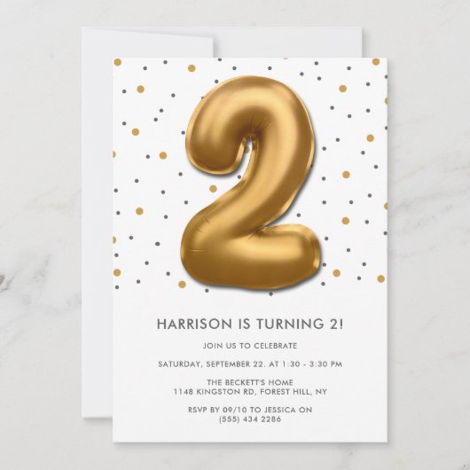 Modern Gold Foil ballon, 2e verjaardag Kaart (Voorkant)