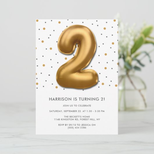 Modern Gold Foil ballon, 2e verjaardag Kaart (Staand voorkant)