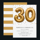 Modern Gold Foil ballon 30th Birthday Kaart<br><div class="desc">Viel in stijl met deze trendy uitnodigingen van het verjaardagsfeest. Het ontwerp is gemakkelijk te personaliseren met je eigen formulering en je familie en vrienden zullen enthousiast zijn als ze deze geweldige partijuitnodiging ontvangen.</div>
