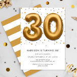 Modern Gold Foil ballon 30th Birthday Kaart<br><div class="desc">Viel in stijl met deze trendy uitnodigingen van het verjaardagsfeest. Het ontwerp is gemakkelijk te personaliseren met je eigen formulering en je familie en vrienden zullen enthousiast zijn als ze deze geweldige partijuitnodiging ontvangen.</div>
