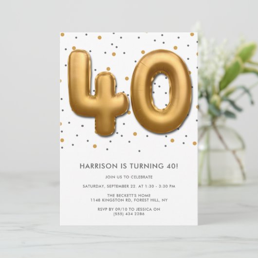 Modern Gold Foil ballon 40th Birthday Kaart (Staand voorkant)