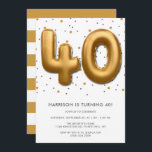 Modern Gold Foil ballon 40th Birthday Kaart<br><div class="desc">Viel in stijl met deze trendy uitnodigingen van het verjaardagsfeest. Het ontwerp is gemakkelijk te personaliseren met je eigen formulering en je familie en vrienden zullen enthousiast zijn als ze deze geweldige partijuitnodiging ontvangen.</div>
