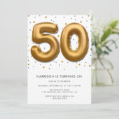 Modern Gold Foil ballon 50th Birthday Kaart (Staand voorkant)