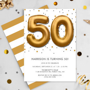 Modern Gold Foil ballon 50th Birthday Kaart
