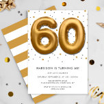 Modern Gold Foil ballon 60th Birthday Kaart<br><div class="desc">Viel in stijl met deze trendy uitnodigingen van het verjaardagsfeest. Het ontwerp is gemakkelijk te personaliseren met je eigen formulering en je familie en vrienden zullen enthousiast zijn als ze deze geweldige partijuitnodiging ontvangen.</div>