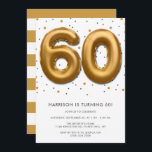 Modern Gold Foil ballon 60th Birthday Kaart<br><div class="desc">Viel in stijl met deze trendy uitnodigingen van het verjaardagsfeest. Het ontwerp is gemakkelijk te personaliseren met je eigen formulering en je familie en vrienden zullen enthousiast zijn als ze deze geweldige partijuitnodiging ontvangen.</div>