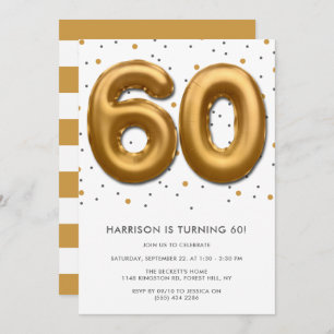 Modern Gold Foil ballon 60th Birthday Kaart