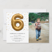 Modern Gold Foil ballon 6e verjaardag Foto Kaart (Voorkant)