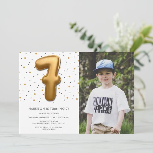 Modern Gold Foil ballon 6e verjaardag Foto Kaart (Staand voorkant)