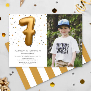 Modern Gold Foil ballon 6e verjaardag Foto Kaart