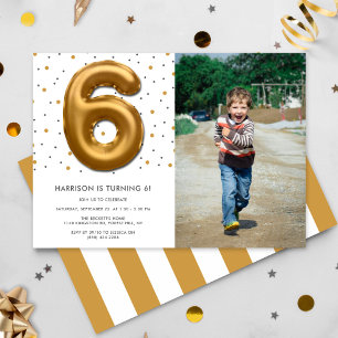 Modern Gold Foil ballon 6e verjaardag Foto Kaart