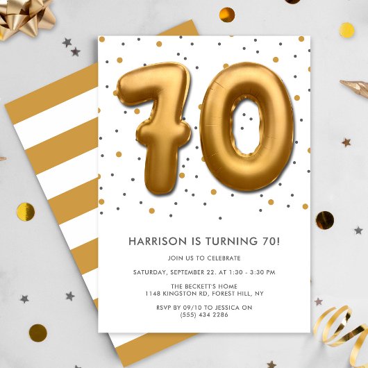 Modern Gold Foil ballon 70th Birthday Kaart