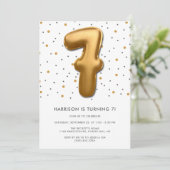 Modern Gold Foil ballon 7th Birthday Kaart (Staand voorkant)