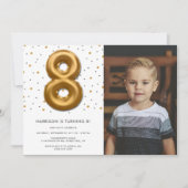 Modern Gold Foil ballon 8e verjaardag Foto Kaart (Voorkant)