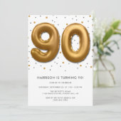 Modern Gold Foil ballon 90th Birthday Kaart (Staand voorkant)