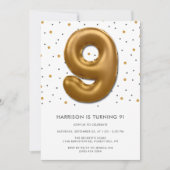 Modern Gold Foil ballon, 9e verjaardag Kaart (Voorkant)