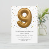 Modern Gold Foil ballon, 9e verjaardag Kaart (Staand voorkant)