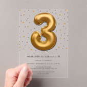 Modern Gold Foil ballon, derde verjaardag Acryl Uitnodigingen (Insitu (Draagbaar))