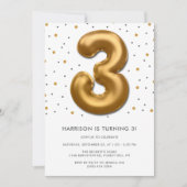 Modern Gold Foil ballon, derde verjaardag Kaart (Voorkant)