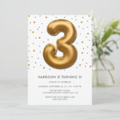 Modern Gold Foil ballon, derde verjaardag Kaart (Staand voorkant)