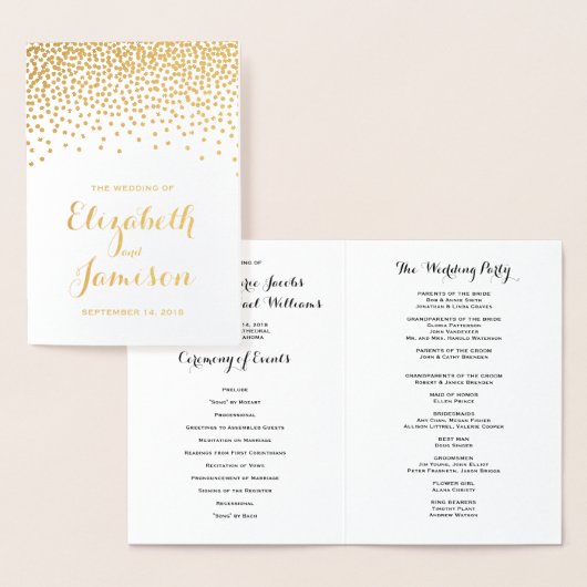 Modern Gold Foil Confetti Stippen Wedding Programm Folie Kaarten (Display)