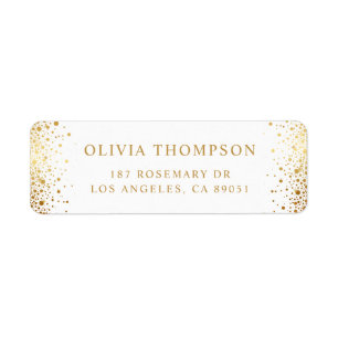 Modern Gold Foil Confetti Stippen White Wedding Etiket