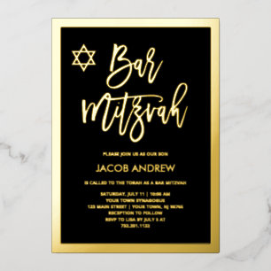 Modern Gold Foil en Black Bar Mitzvah Folie Uitnodiging