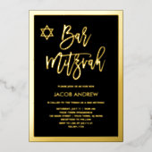 Modern Gold Foil en Black Bar Mitzvah Folie Uitnodiging (Voorkant)