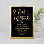 Modern Gold Foil en Black Bar Mitzvah Folie Uitnodiging (Staand Voorkant)