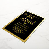 Modern Gold Foil en Black Bat Mitzvah Folie Uitnodiging (Gedraaid)