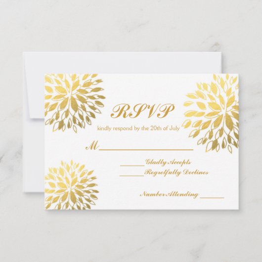 Modern Gold Foil Floral Modern RSVP Weddenkaart (Voorkant)