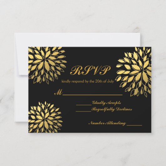 Modern Gold Foil Floral Modern RSVP Weddenkaart (Voorkant)