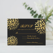 Modern Gold Foil Floral Modern RSVP Weddenkaart (Staand voorkant)