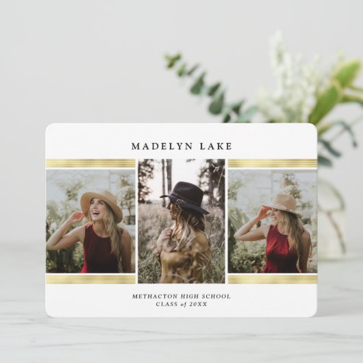 Modern Gold Foil Foto 2023 Afstuderen Kaart (Staand voorkant)