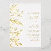 Modern Gold Foil Leaves Wedding Folie Uitnodiging (Voorkant)