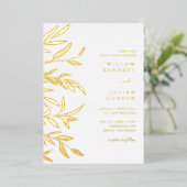 Modern Gold Foil Leaves Wedding Folie Uitnodiging (Staand Voorkant)