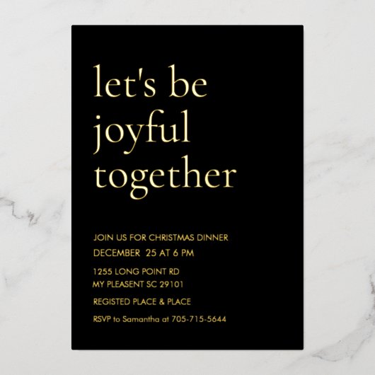 Modern Gold Foil “Let’s Be Joyful Together Folie Uitnodiging (Voorkant)