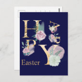 Modern Gold Foil Lettering Floral Waterverf Briefkaart (Voorkant / Achterkant)