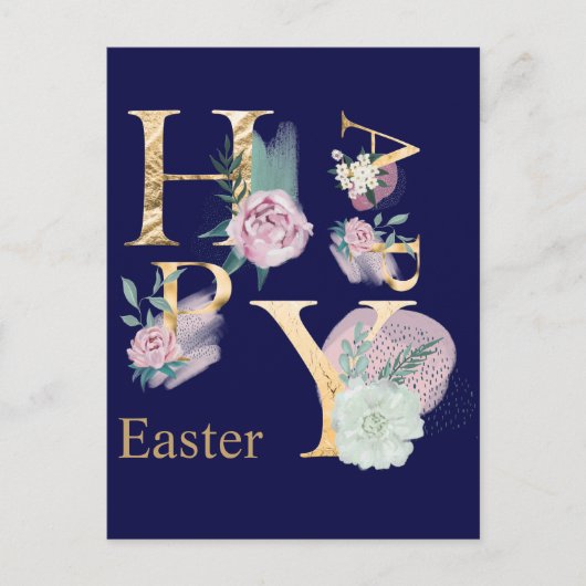 Modern Gold Foil Lettering Floral Waterverf Briefkaart (Voorkant)