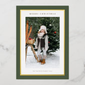 Modern Gold Foil Lijst Fog Green Foto Kerst Folie Feestdagenkaart (Voorkant)