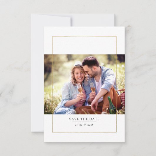 Modern Gold Foil Lijst Photo Wedding Save The Date (Voorkant)