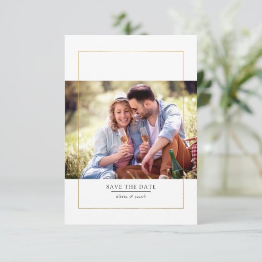 Modern Gold Foil Lijst Photo Wedding Save The Date (Staand voorkant)